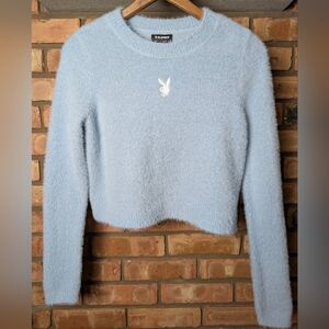 NWT Women's Playboy Pacsun Light Blue Fuzzy Bunny Sweater